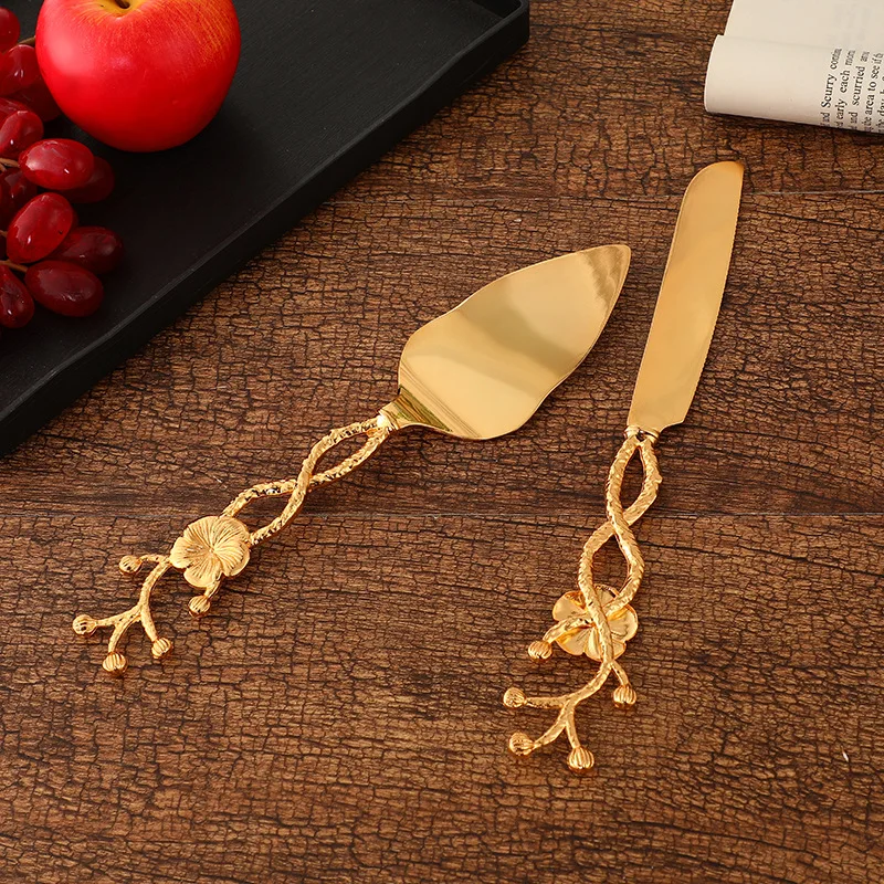 2 pieces  Creative design of hollowed-out flower handle spatula set zinc alloy western-style food steak pizza hotel tableware