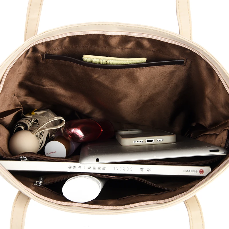 حقائب كتف فاخرة بلون سادة غير رسمية من النايلون عالي الجودة للنساء حقائب كبيرة بمقبض علوي حقائب يد للتنقل #6