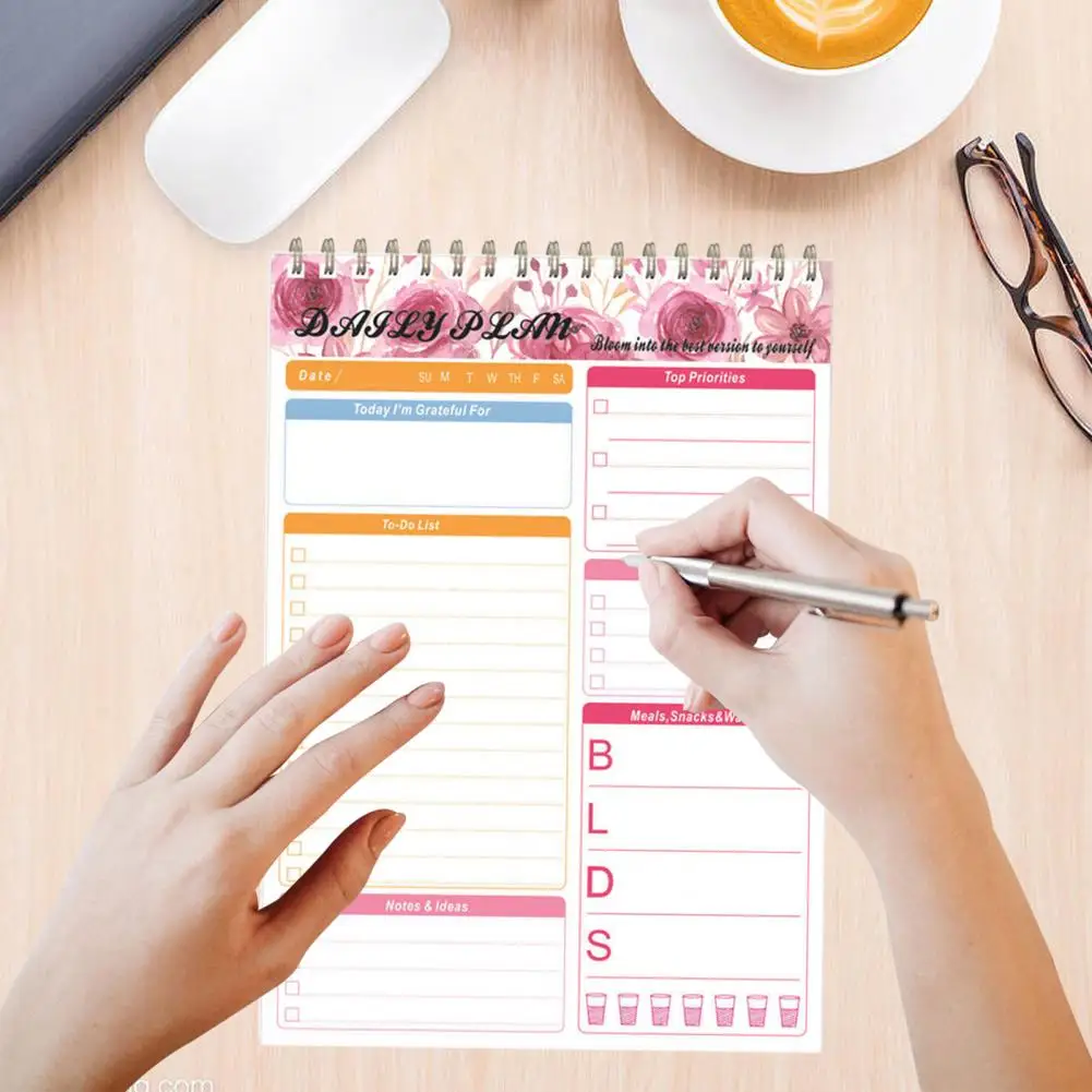 แผ่นจดบันทึกเขียนเรียบกระดาษหนาสำหรับวางแผนรายสัปดาห์พร้อมลวดคู่ที่มีประสิทธิภาพ