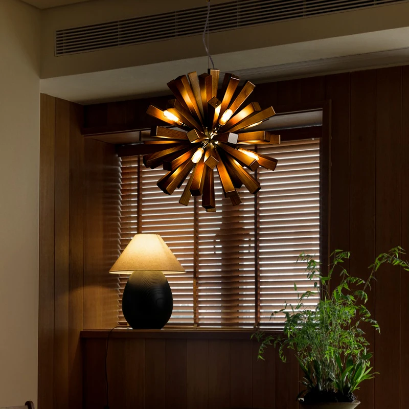

Chinese style wabi-sabi wind art creative lamps living room bedroom dining room chandelier main lamp solid wood