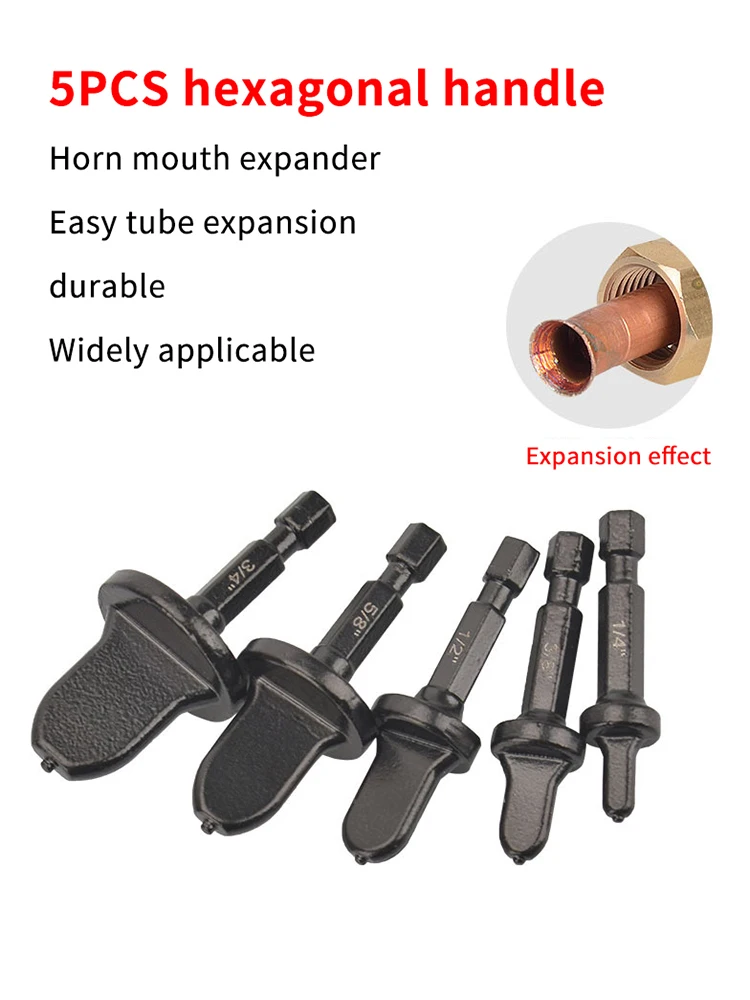Extenseur de tuyaux, poignée hexagonale, métal, cuivre, outil de récupération de tuyaux, réparation de climatiseur, foret électrique, évasé également, 1/5 pièces