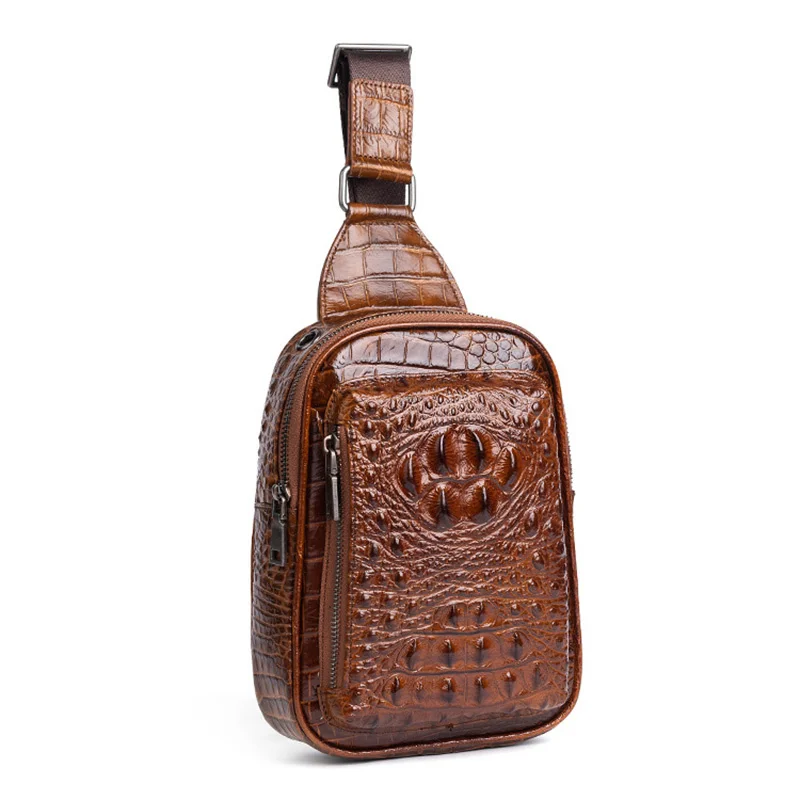 Men Genuine Leather Sling Backpack Rucksack Daypack Shoulder Bag Crocodile Pattern Male Natural Skin Messenger Chest Pack