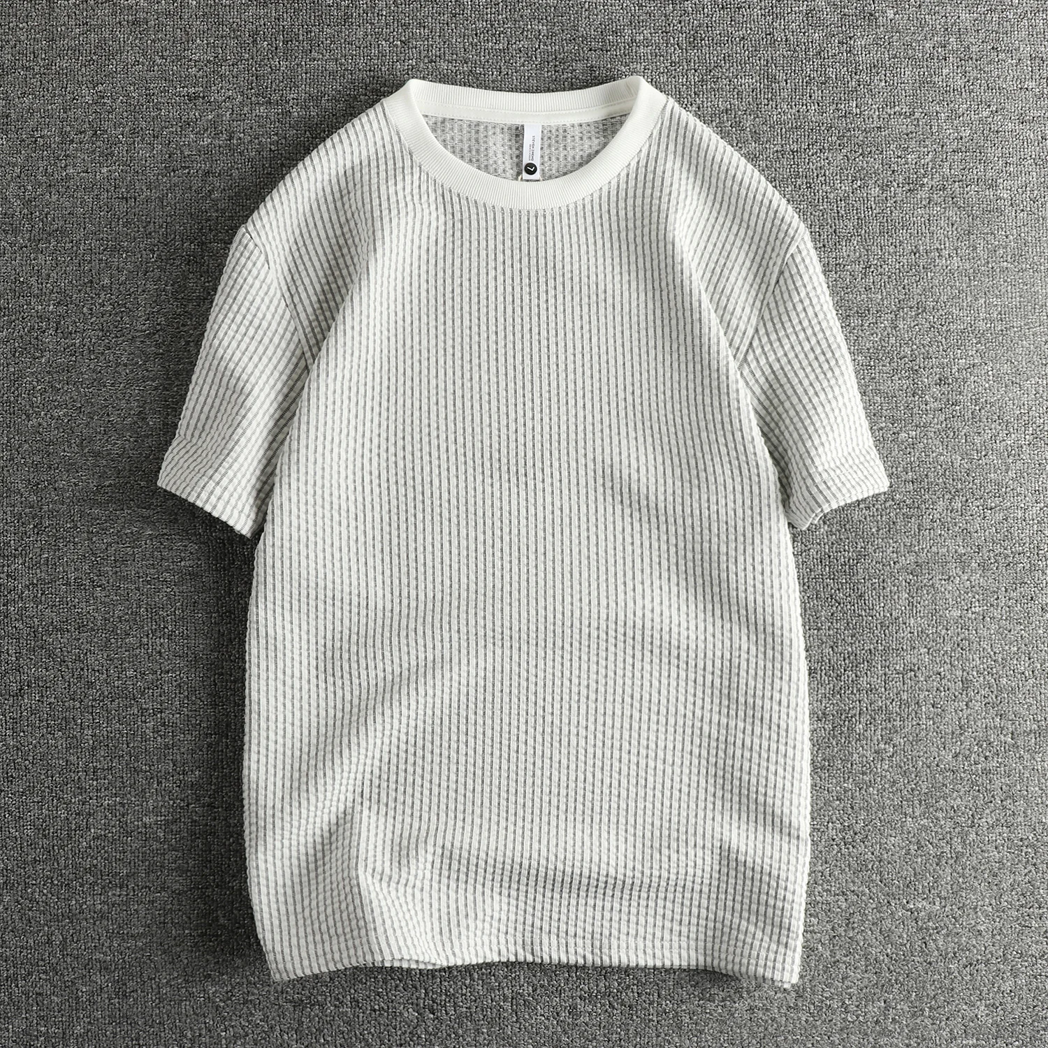 2025 Summer New American Retro Short Sleeve O-neck Knitted Striped T-shirt Men's Simple Fashion 71% Cotton Washed Casual Tops
