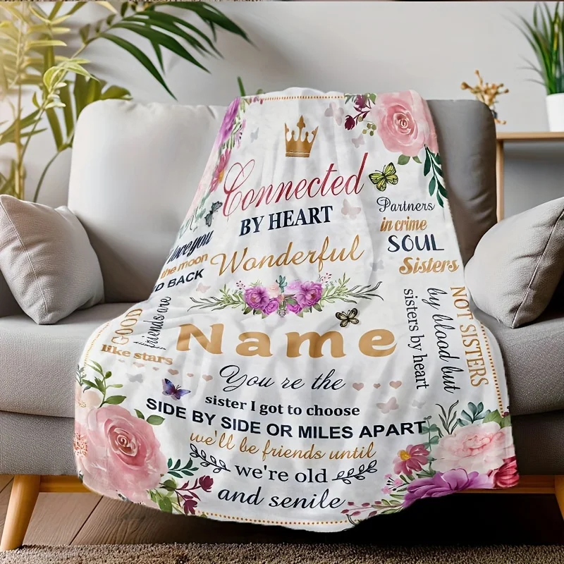 Personalized Custom Name Sister Blanket Soft Envelope Pattern Versatile for Sofa Bed Travel Ideal for Christmas Birthday Gifts