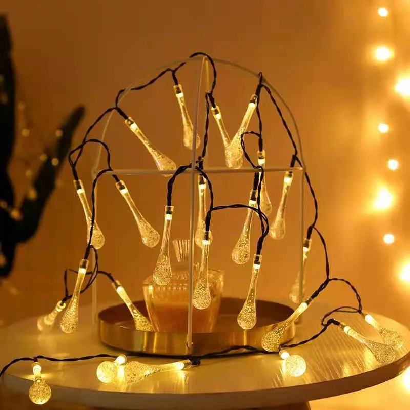Crystal Waterdrop LED String Lights Solar Battery USB Powerful Outdoor Waterproof Fairy Lamp Decor Garden Lawn Street Christmas