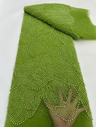 African French Tulle Mesh Beaded Lace Fabric High Quality 2026 Nigerian Mesh Lace Luxury For Women Wedding Dresses  5yards