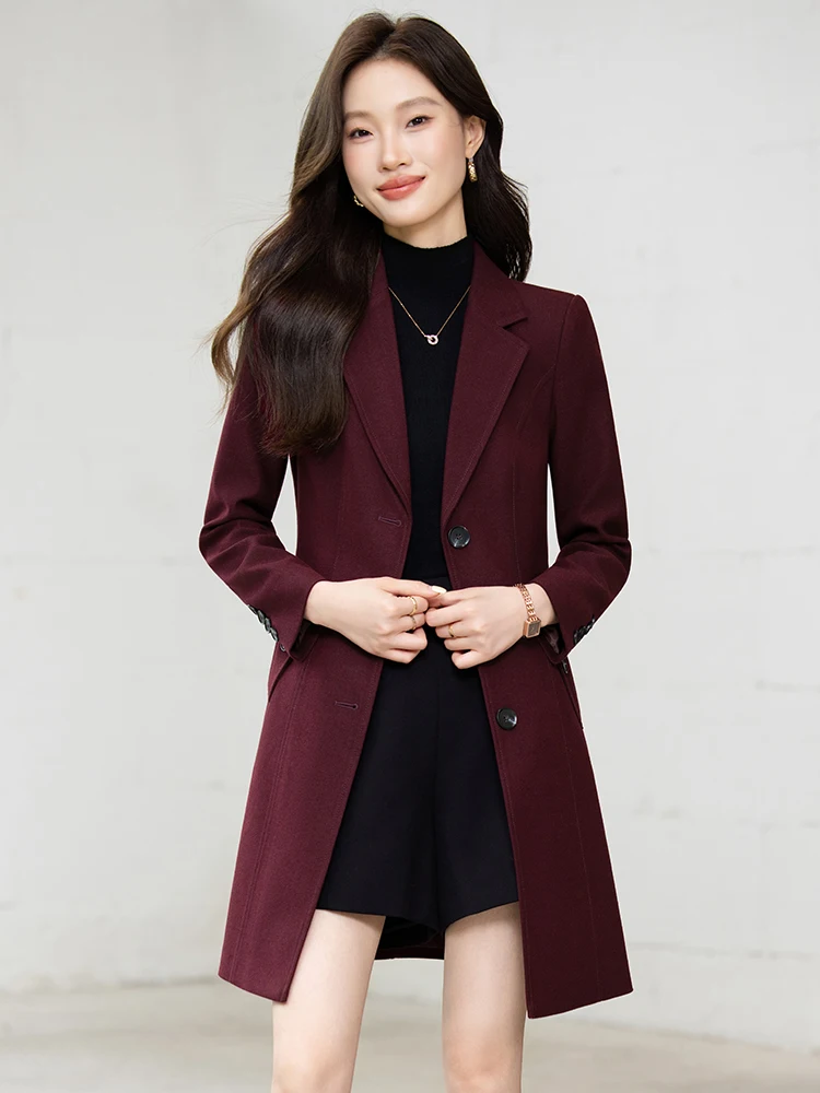 

Wine Red Suit Style Commuter Coat Women's Spring Autumn 2026 New Medium Length Career Elegant Business Casual Polyester Fiber