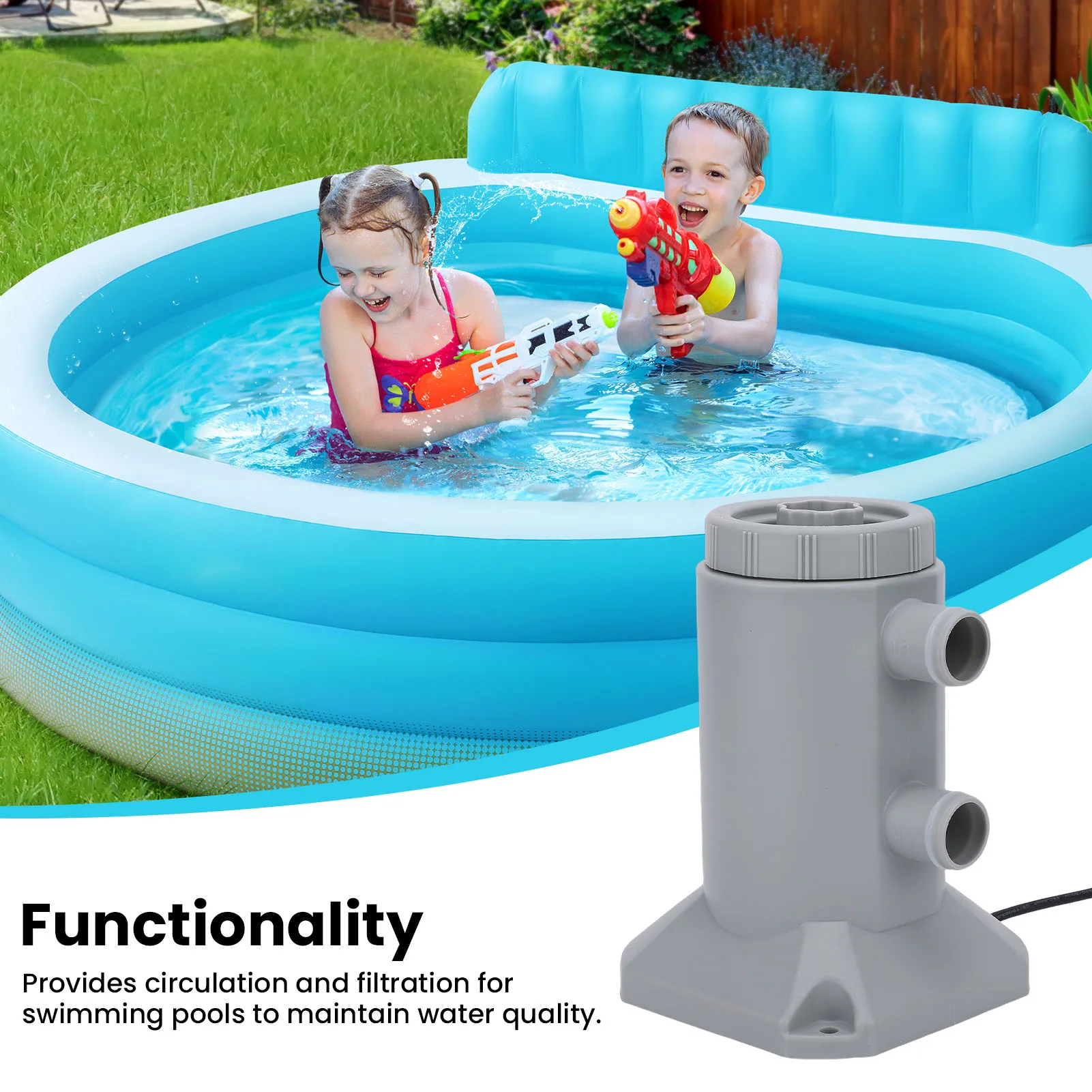 Pool Filter Pump 250L/H  Rate Low Noise Pool Cartridge Filter Pump for Improving Circulation Filtration