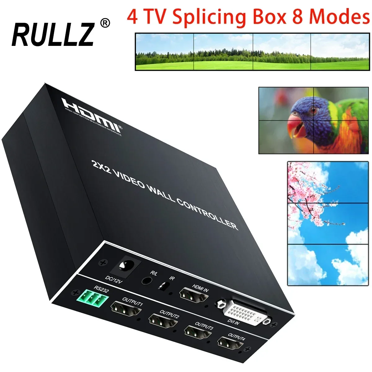 2x2 TV Wall Controller Bezel Compensation 180° Flip 1x2 2x2 Loop Switch 1x3 3x1 1x4 4x1 Screen Stitching Processor Video Splicer