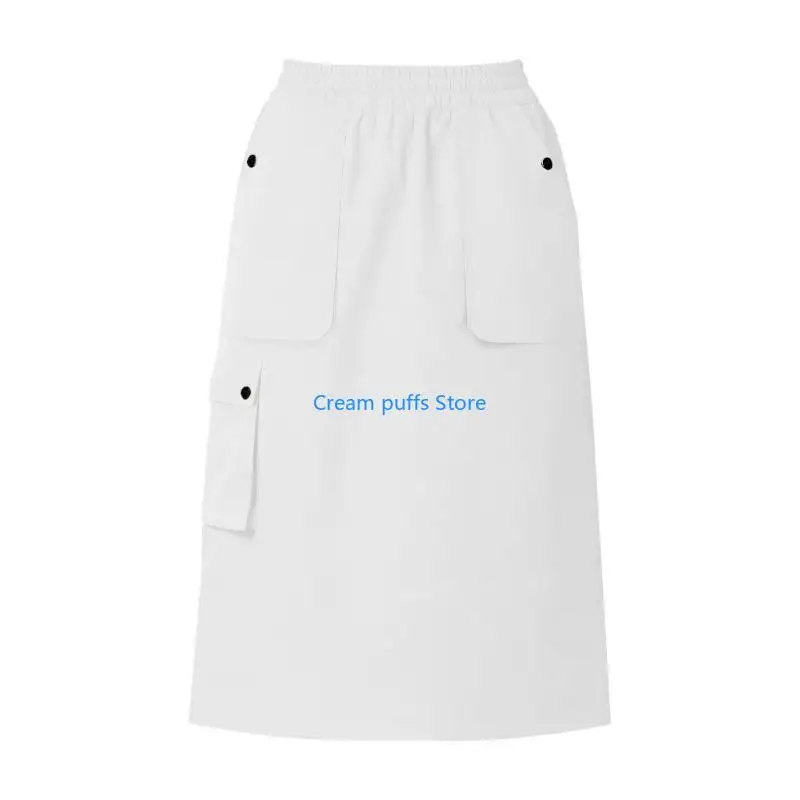 50LE Women's Cargo Skirt Elastic High Waist Utility Workwear Skirts with Multi-Pockets Loose A-Line Casual Outdoor