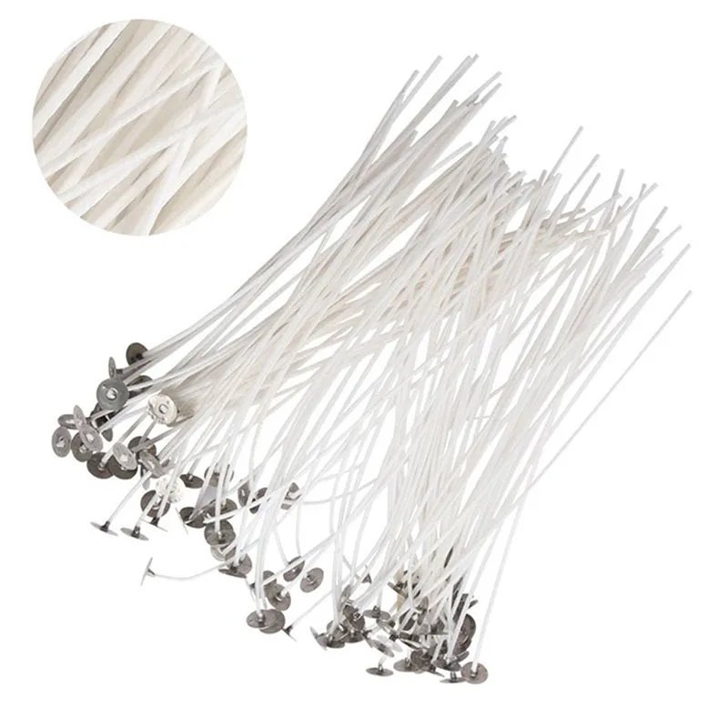 100pcs Smokeless Candle Wicks 9-20cm Pre-Waxed Cotton Core Wicks with Metal Sustainer Tabs DIY Handmade Candle Making Tools