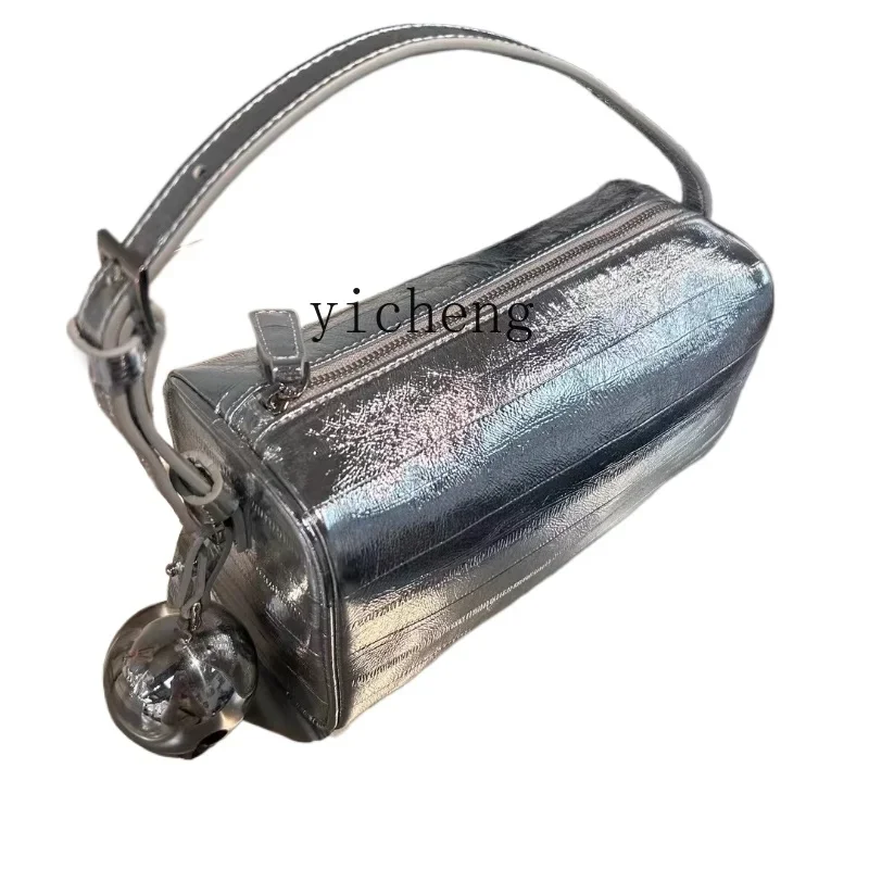 Bolso cápsula de cuero genuino XL, bolso cilíndrico de piel de vaca de alta gama, bandolera de hombro