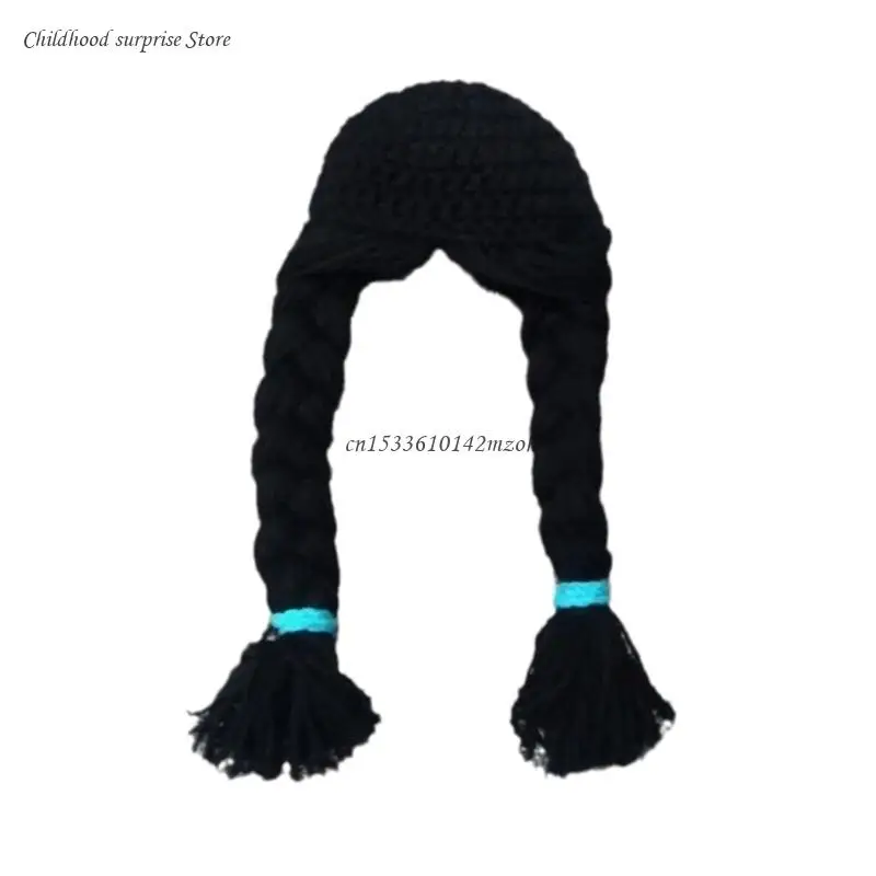 0-6M Girl Hat Hand Knitted with Double Braids Baby Autumn Winter Fashion Dropship