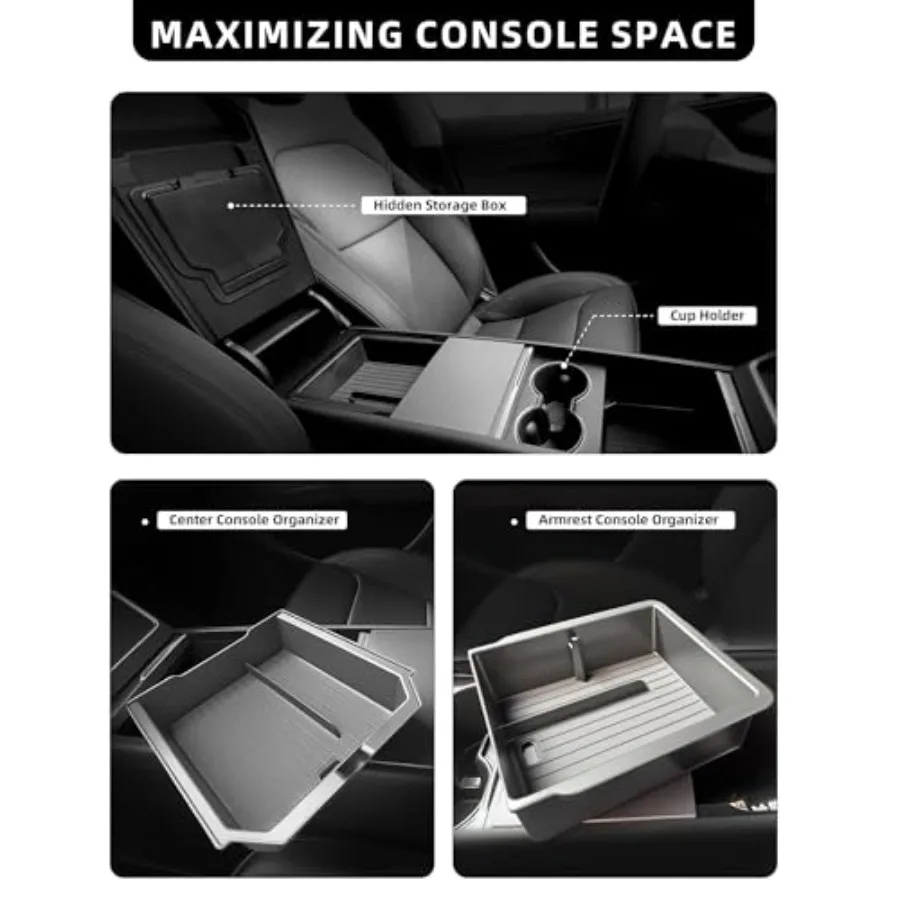 2026 Accessories 5PCS NEW Center Console Organizer Tra Tesla Storage Tra [Silent Lining, Smooth Sliding] Armrest Hidden Box Cup