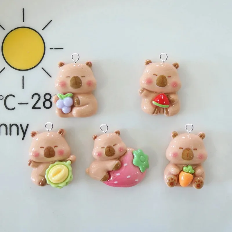 10pcs Cute Animals Capybara Resin Floating Charms Kawaii Fruit Grape Pendant Flatback for Jewelry Making Findings Diy Earrings