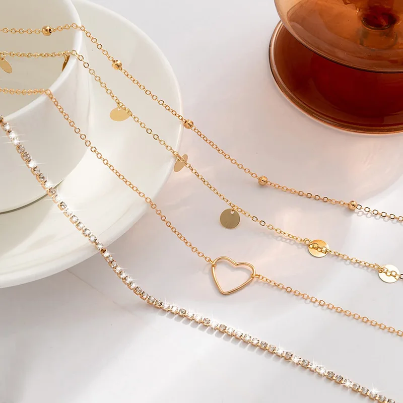 4pcs Set  Sexy Round Bead Chain Boho Heart Waist Chain Simple Metal Thick Chain Body Chain Women's Belly Waist Decoration