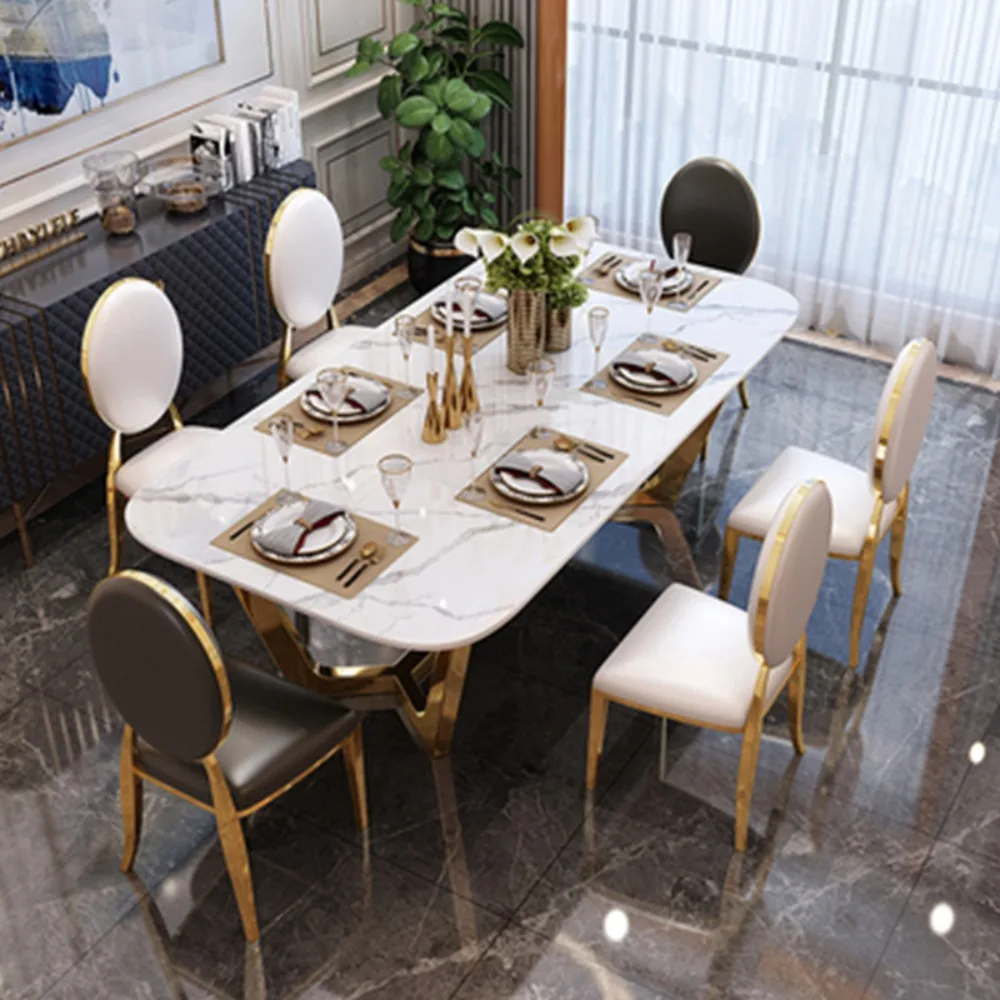 Minimalist marble V-shaped dining table rectangular post-modern small apartment design creativity light luxury dining table and