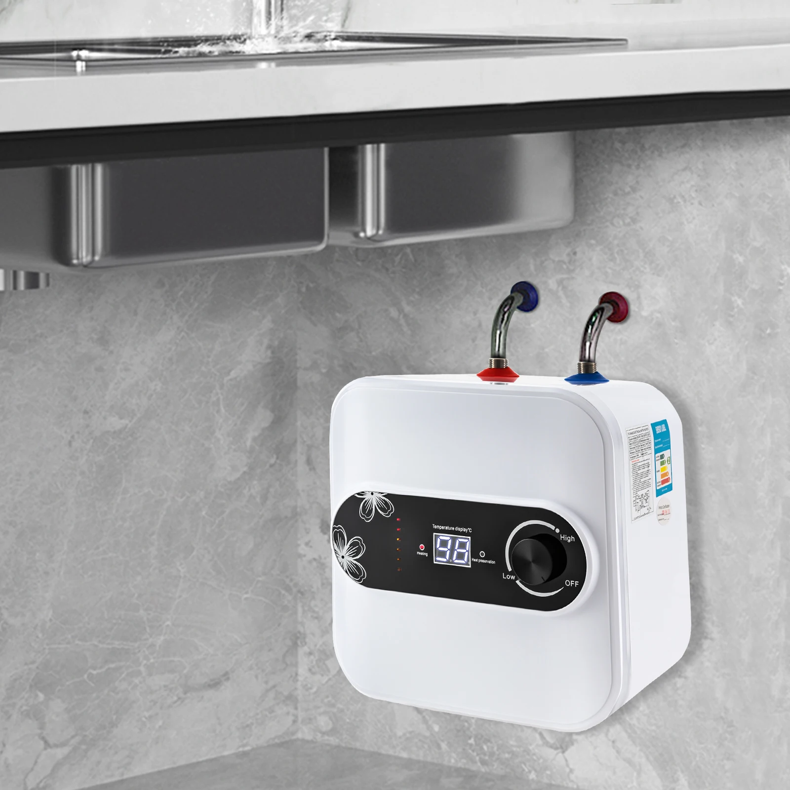 เครื่องทําน้ําอุ่นถังขนาดเล็กไฟฟ้า 1.5KW สําหรับห้องครัวรถพ่วง RV ภายใต้อ่างล้างจานเคาน์เตอร์