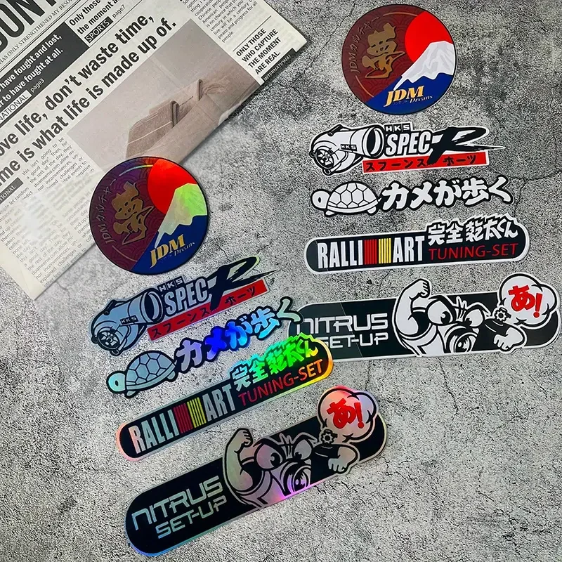 1set Holographic Japanese JDM Tuning Vinyl Sticker Set Waterproof Decal for Car Cup Phone Case Laptop Scratch Cover