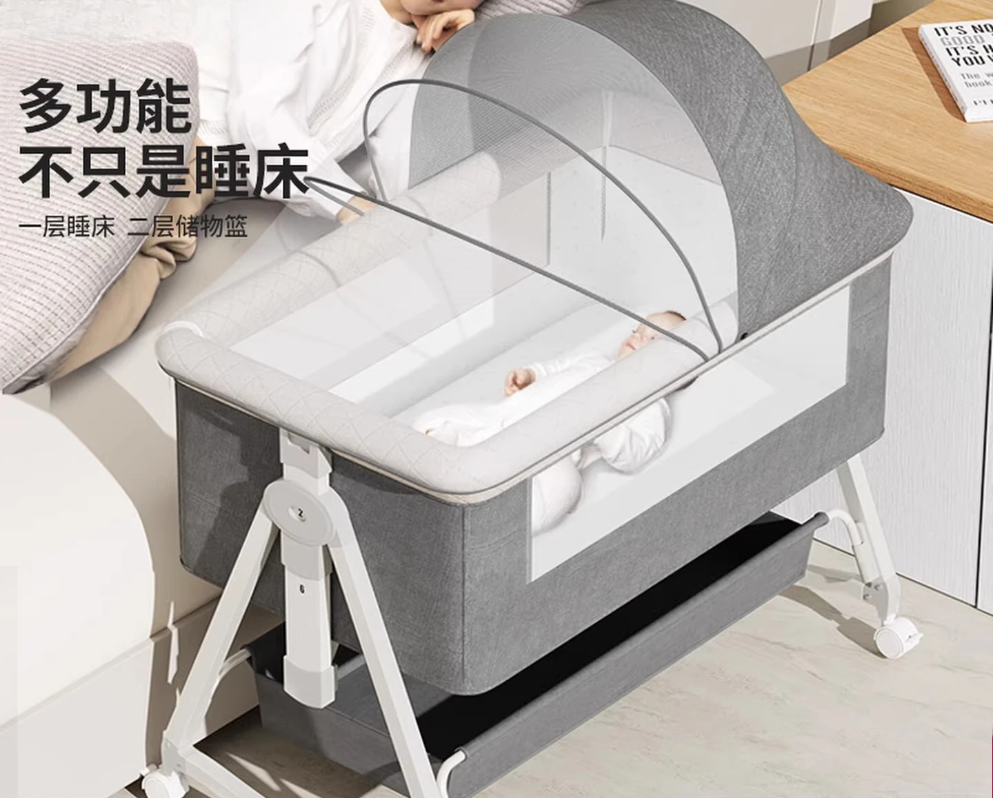 

Crib with Changing Table, Splicing Big Bed Baby Multi-functional Coaxing Artifact Newborn Cradle Bed