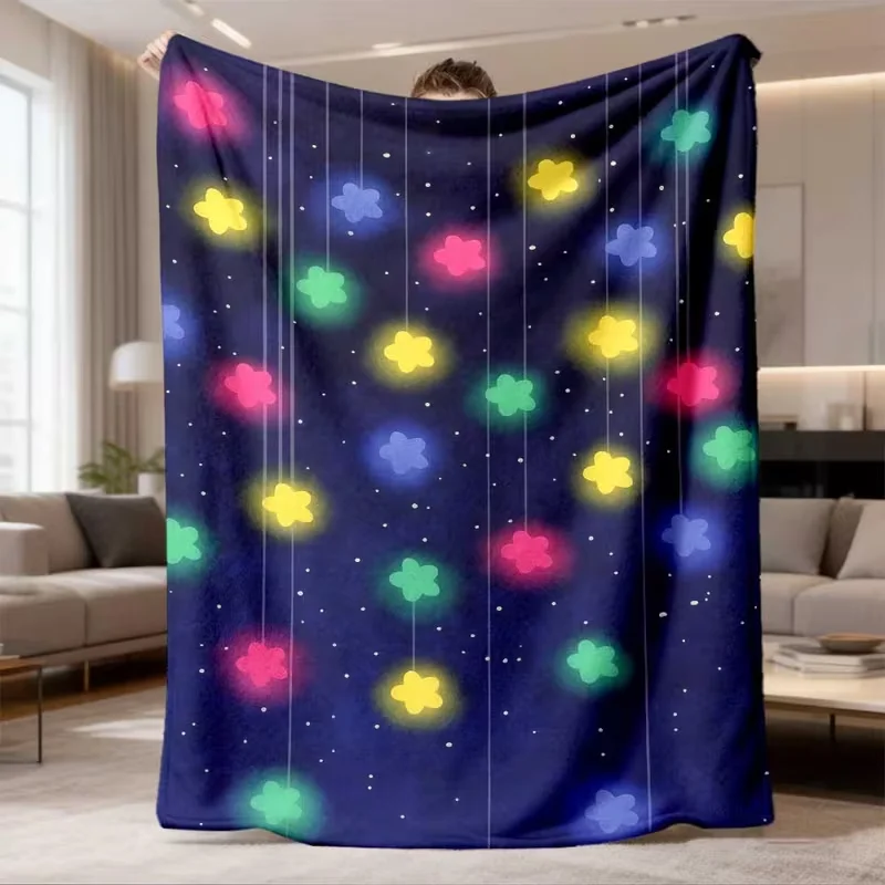 Dark Night Glowing Colorful Flower Lantern Print Blanket Starry Background Floral Light Pattern Soft Warm Blanket All Season