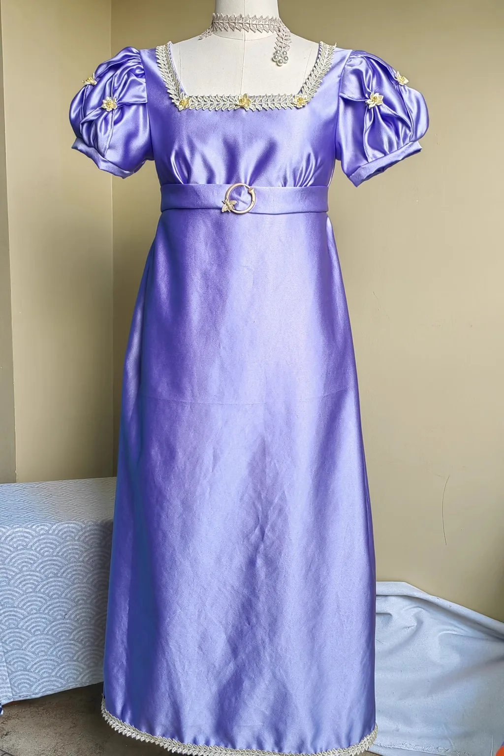 

Regency Tea Party High Waistline Daily Dress Purple Wedding Satin Dress Imperial Jane Austen Dress