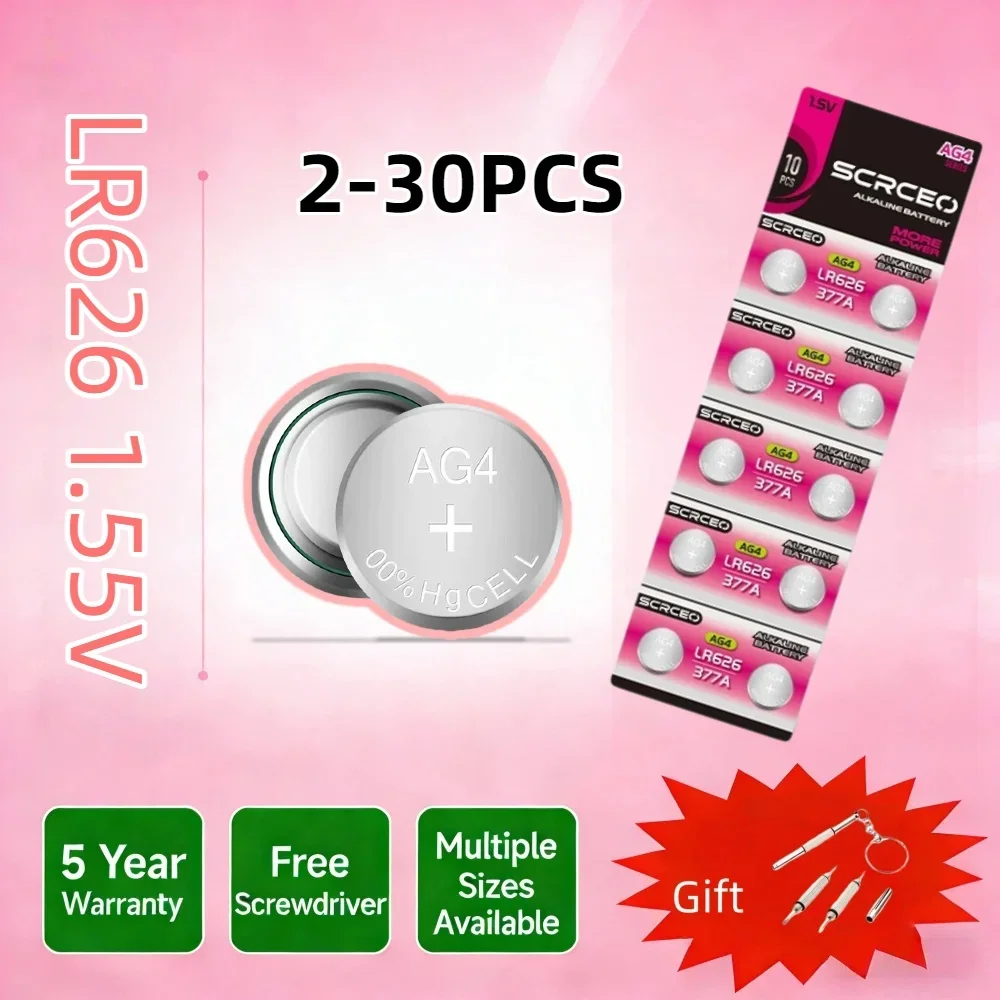 High Capacity SR626SW AG4 Alkaline Battery LR626 377A V377 1.5V Watch Button Cell Batteries for Mini Flashlight Toy