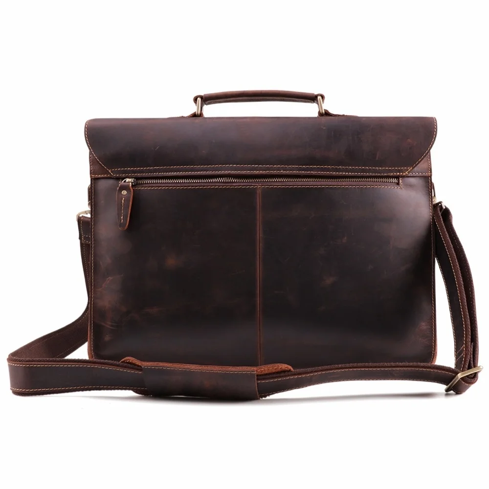 Men's Briefcase Vintage Crazy Horse Genuine Leather Bag Men Briefcases Male Shoulder Laptop Office Handbags For Man