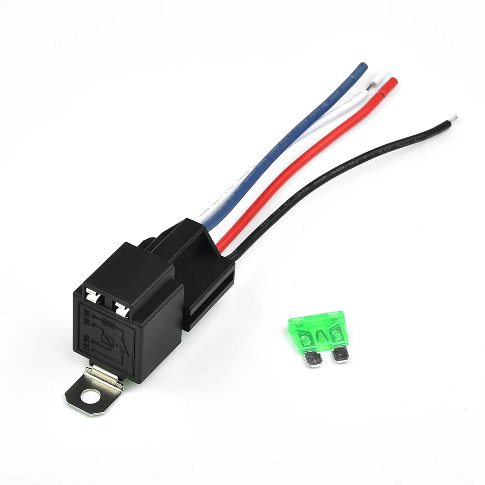 Heavy Duty 12V Relay with Socket Base Wires and Fuse 4 Pin 30A SPST Ideal for Automotive Accessory Connections