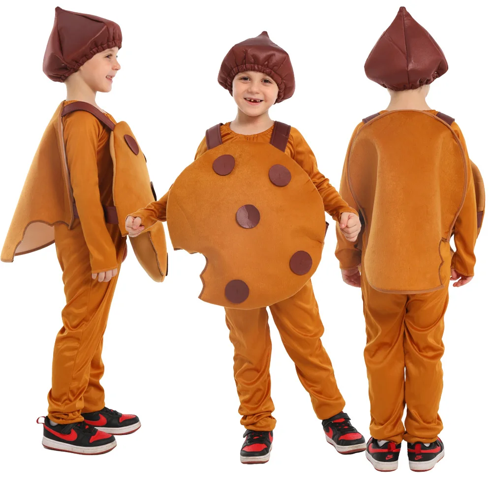 Kids Cookies Chocolate Cosplay Costume Children's Christmas Performance Brown Clothing Hat Outfits Halloween Carnival Party Suit