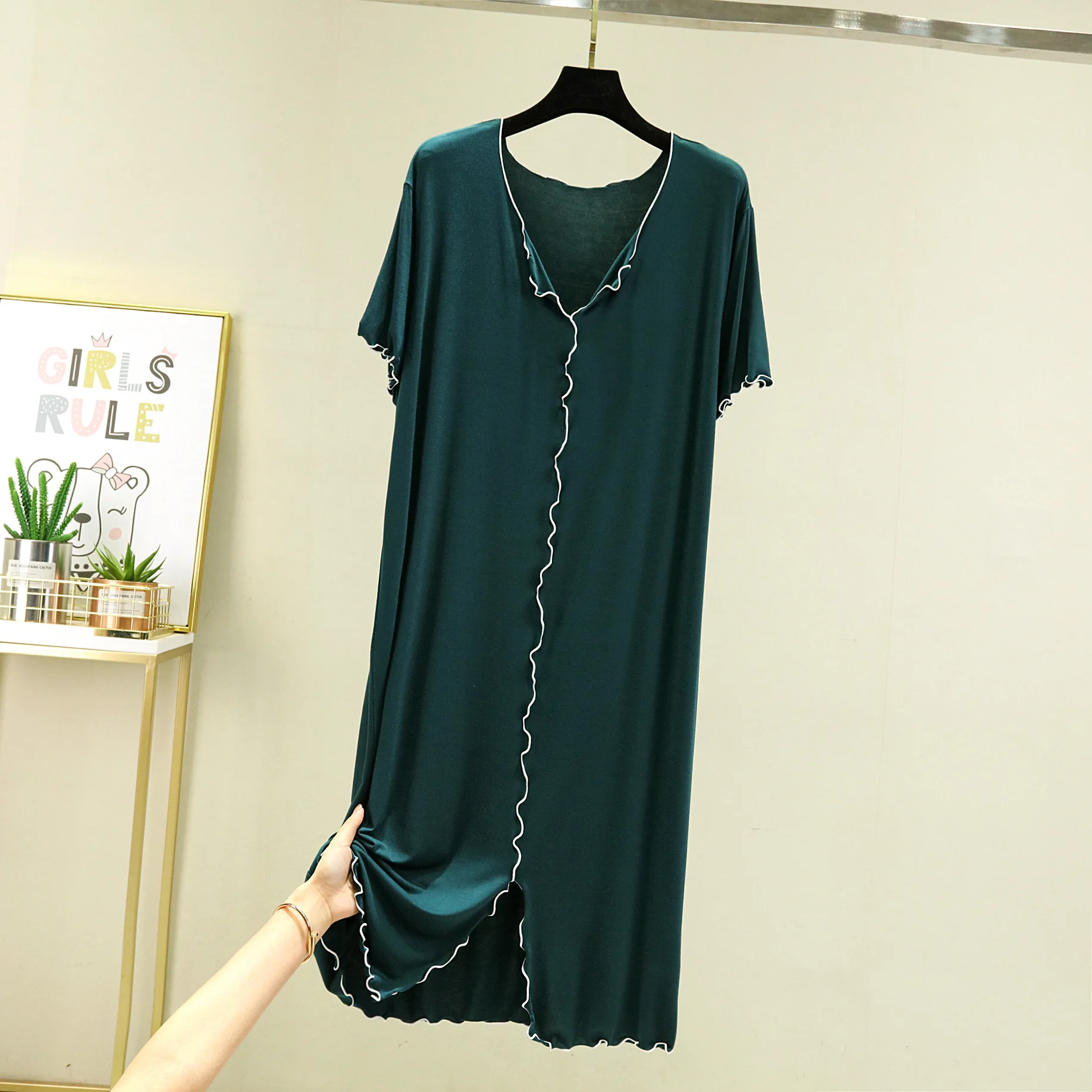 Summer Modal Night Dress For Women New Casual V Neck Nightgowns Comfortable Sleepwear Nightshirt Large Size Homewear L-2XL