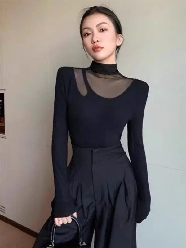 

Женская футболка больших размеров с начесом и высоким воротником, облегающая, с длинным рукавом, для осени