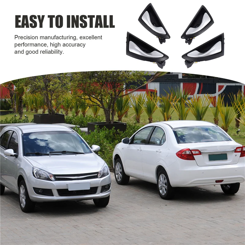 دائم-4 قطعة مقبض الباب الداخلي للسيارة مقابض المقبض مفتوحة ل JAC J3 J3S Turin 2009-2015 6105230U8010 6105240U8010 ماتي الفضة