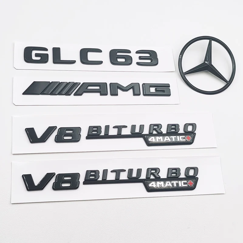 3D ABS Czarne logo GLC63 Emblemat Litery V8 BITURBO 4MATIC Odznaka AMG Naklejka Do Mercedes Benz GLC63 AMG X253 GLC 63 Akcesoria