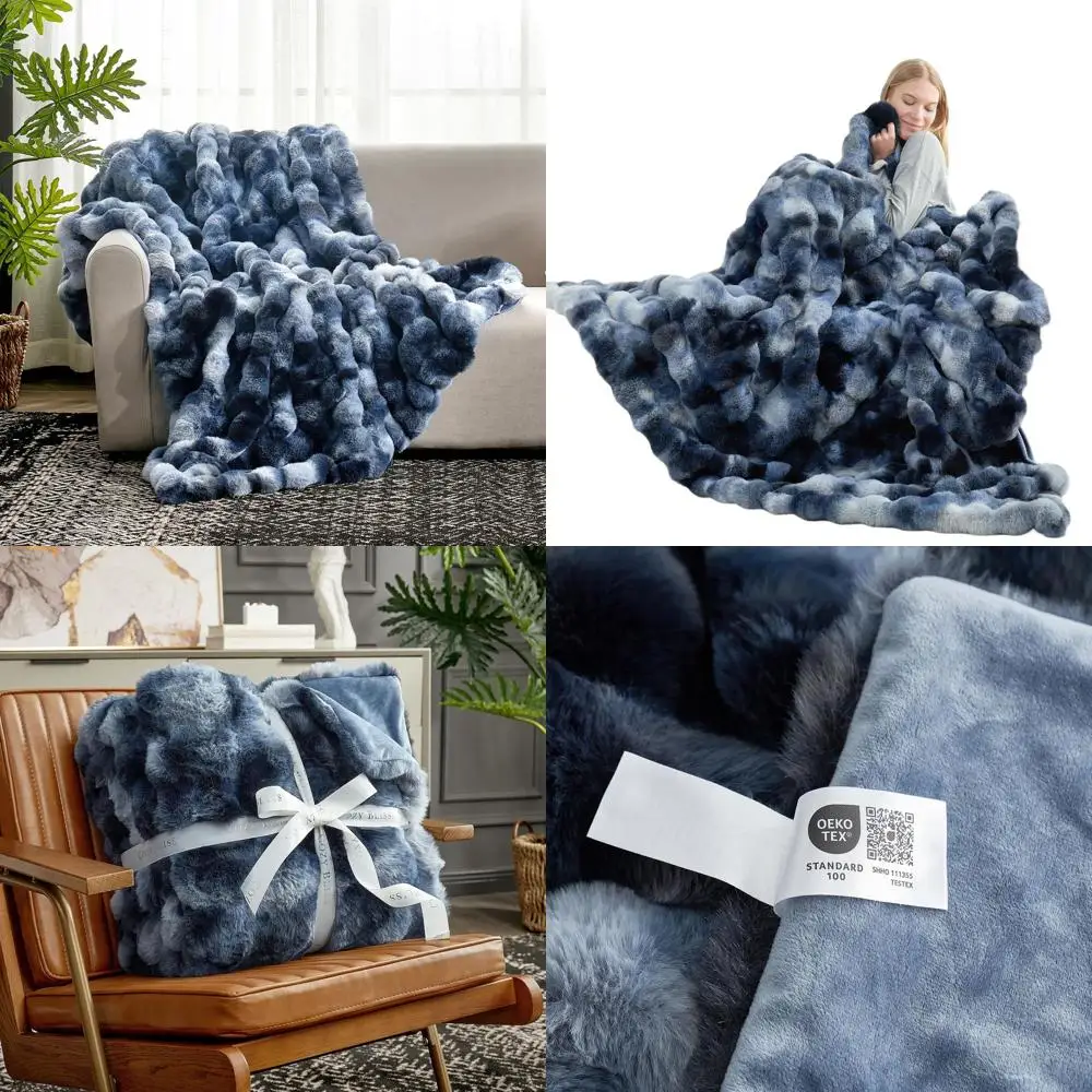 

Уютное синее одеяло из искусственного меха Tie-Dye, 50x60, плюш и толстый для дивана или спальни