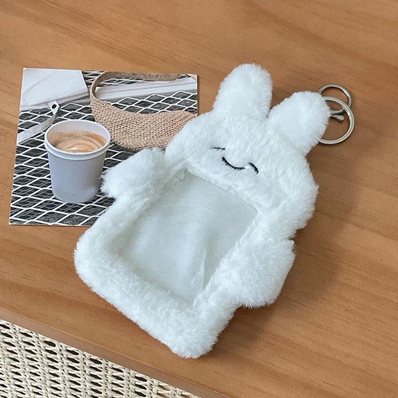 3 Inch Cute Cartoon Bear Rabbit Plush Photocard Holder Korea Idol Photo Holder Girl Cute Keychain ID Credit Protector Stationery