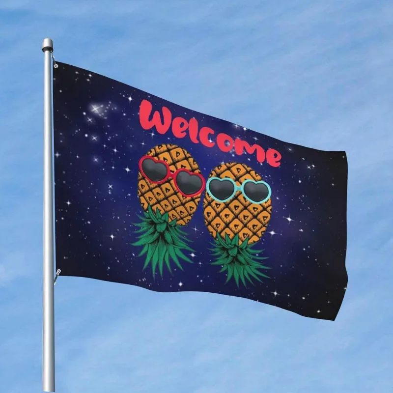 Funny Pineapple Couple Welcome House Flag Durable Polyester Indoor Outdoor Banner