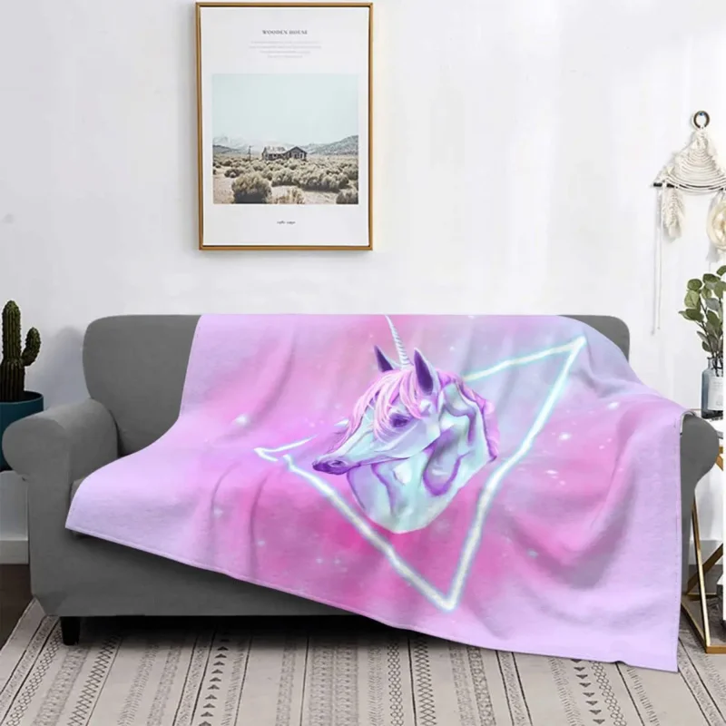 

Stay Magical 80's Unicorn Blankets Velvet Print Mythical Portable Warm Throw Blankets for Bed Office Bedding Throws