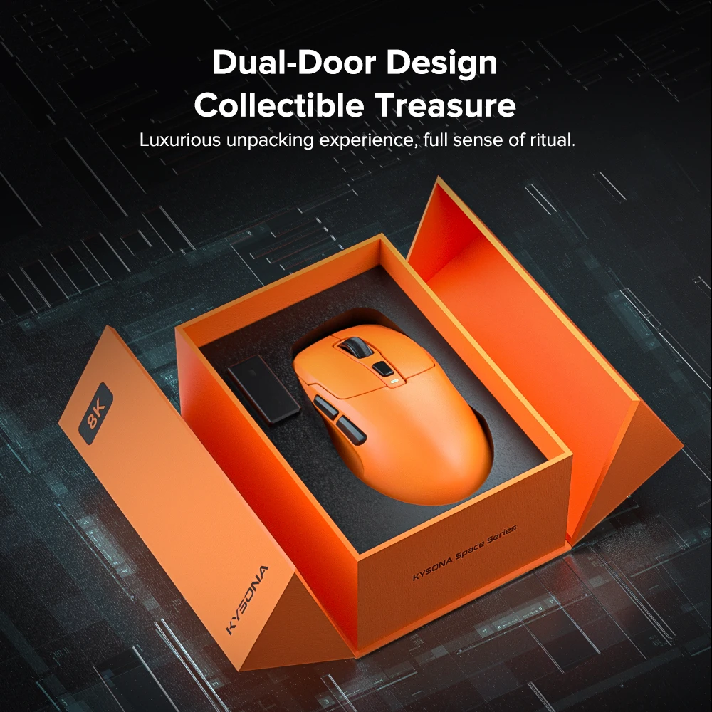 ماوس ألعاب لاسلكي KYSONA Uranus PRO ماوس مريح PAW3395 54g 8KHz معدل الاستقطاب 26000 ديسيبل متوحد الخواص لألعاب الكمبيوتر اليد الكبيرة اليمنى