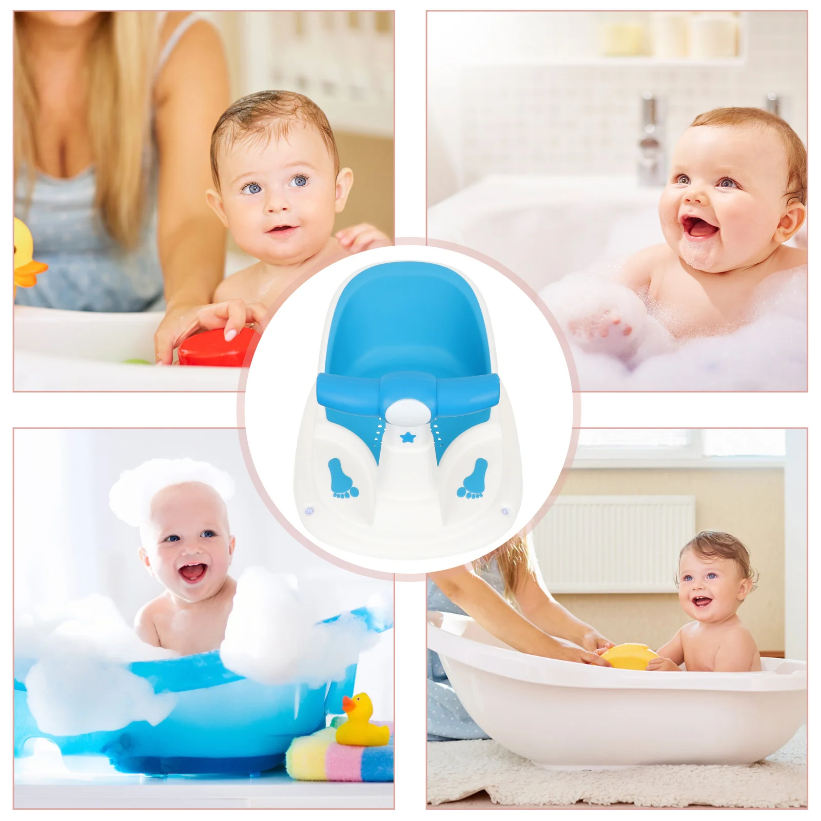

Baby Bath Seat with Backrest Stable Suction Cups Bright Color Safe Durable Baby Tub Seat for Sitting Up Tub Seats for Babies