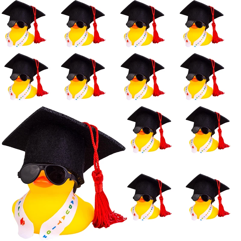 6/12/24 peças de Enfeite de Carro Pato de Formatura, Decoração de Painel de Carro com Pato de Borracha e Mini Chapéu de Formatura, Faixa e Óculos de Sol