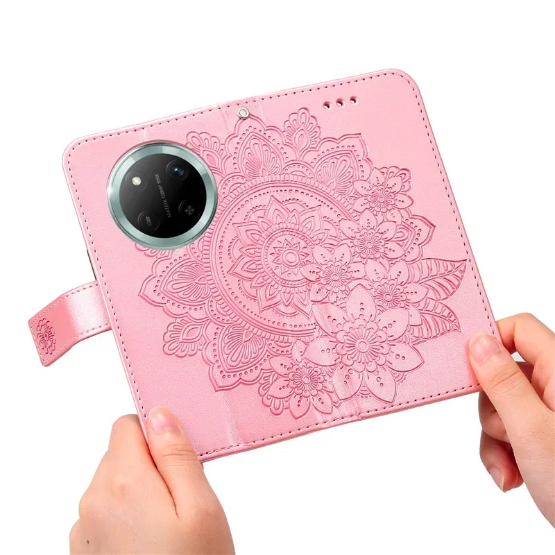 ريترو الطوطم الشمس زهرة المحفظة حافظة هاتف جلدية ل الشرف 200 الذكية 300 الترا 100 برو 90 لايت 5G المغناطيسي فليب غطاء فتحة للبطاقات #5