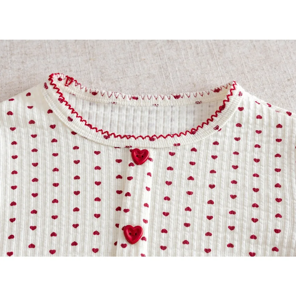 Autumn Korean Style Girls Long Sleeve Heart Print T-Shirt, Fashionable Basic Layering Top Baby Girls Spring Autumn Wear 6