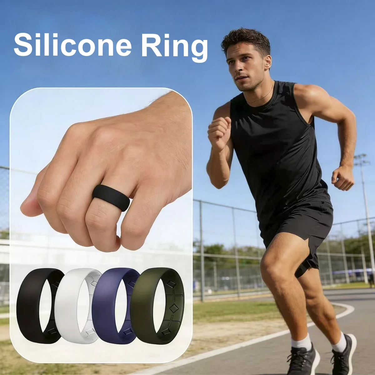Minimalist Black Silicone Ring for Men