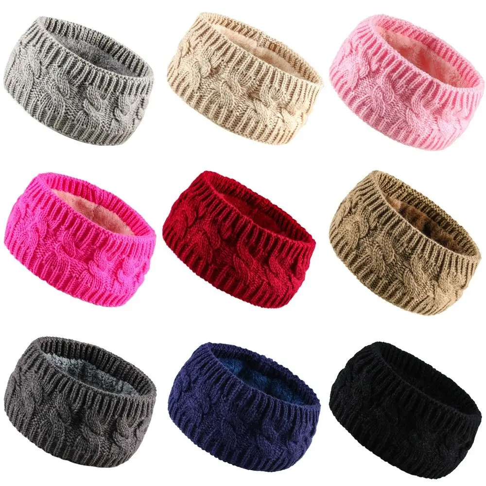 

Multi-function Fleece Lined Women's Cable Knit Headbands Soft Keep Warm Wide Hair Bands Thick Elastic Weave Headwraps Winter