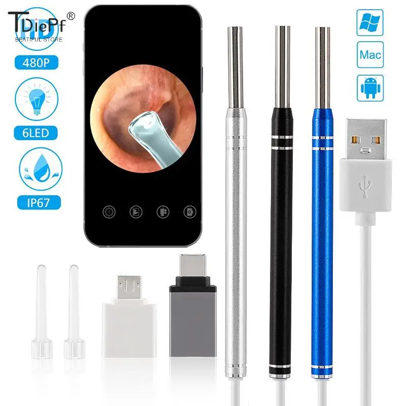 1Set Smart Visual Ear Endoscope Earpick Endoscope Spoon Ear Cleaner Camera Otoscope Ear Wax Remover Earwax Removal Tool Ear Care