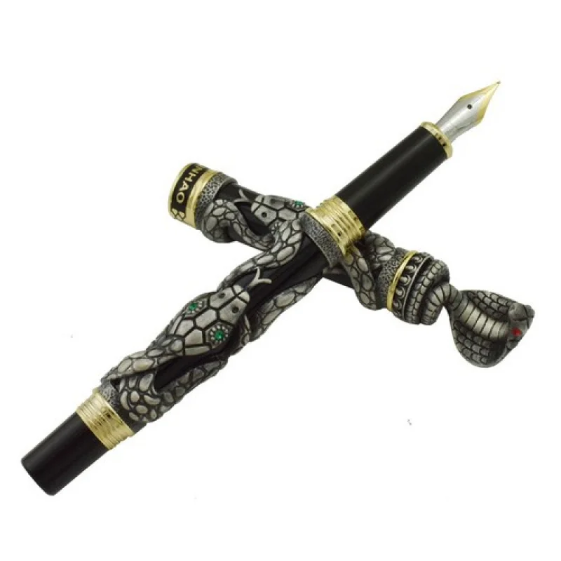 

A+ Jinhao Snake Vintage Fountain Pen Fine Nib Gray Cobra 3D Writing Office Pen