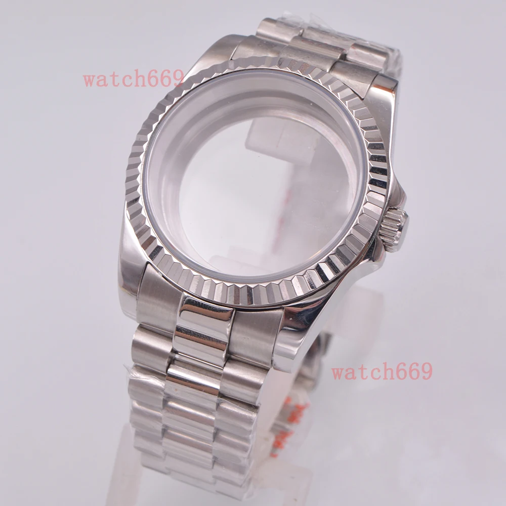 36MM/40MM  Pig mouth Sapphire Glass Silver Watch Case Fit NH34 NH35 NH36 PT5000 ETA2824 ST2130 Movement