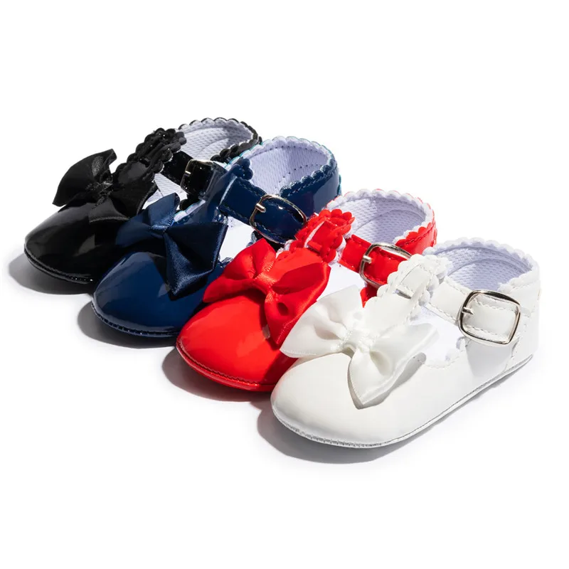 

Baby Classic Bowknot Rubber Sole Anti-slip PU Girls Dress Shoes First Walker Toddler Crib Shoes