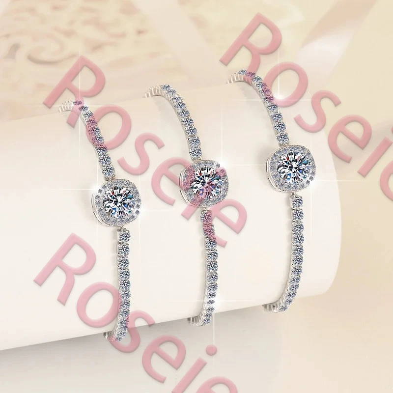 

Браслет Roseie 2026: Модный, роскошный, классический дизайн с муассанитом, квадратный, для женщин, из стерлингового серебра 925 пробы, для вечеринок, универсальный